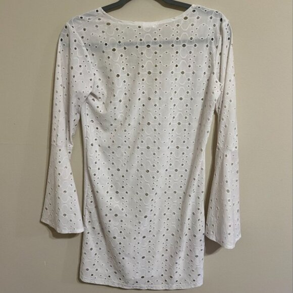 Alexa & Stella White Eyelet Bell Sleeve Swim Cover-Up Women's Size M - Picture 2 of 4